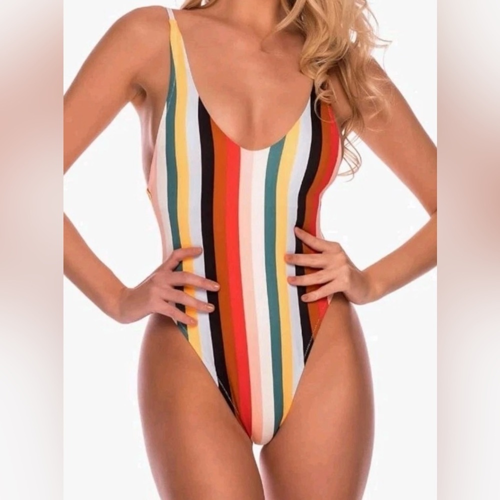 RELLECIGA Colorful Striped Thong Swimsuit